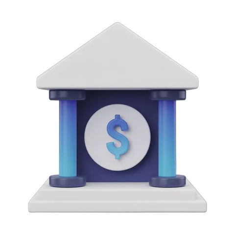 Isolated 3d bank building clipart with dollar sign symbol for financial business graphics PNG