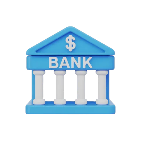 Isolated 3D bank building clipart with dollar sign symbol for financial business presentations and websites PNG
