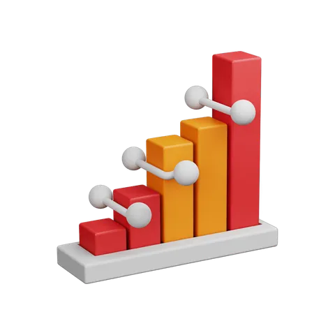 Isolated 3d bar chart clipart with growth progression for business presentations and reports PNG