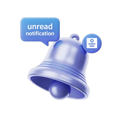 Isolated 3d bell icon with unread notification badge for app alerts and mobile messaging design PNG