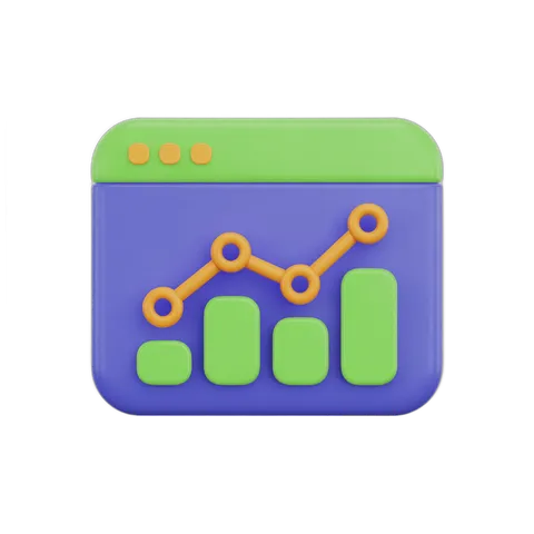 Isolated 3d browser window clipart showing growth chart with upward trend and bar graph PNG