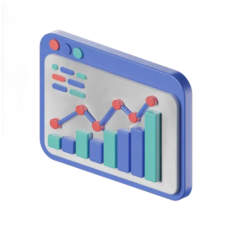 Isolated 3d chart graphic with bar and line data visualization for business presentations and reports PNG