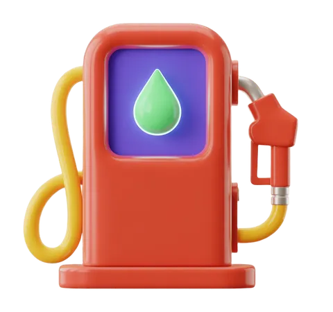 Isolated 3d clipart gas pump icon with water droplet symbol for eco-friendly fueling designs PNG