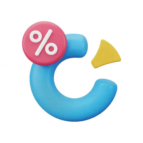 Isolated 3d clipart graphic of a blue c shape with percentage symbol for discount sale promotions PNG