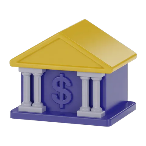Isolated 3d clipart graphic of a classical bank building with dollar symbol for financial business presentations PNG