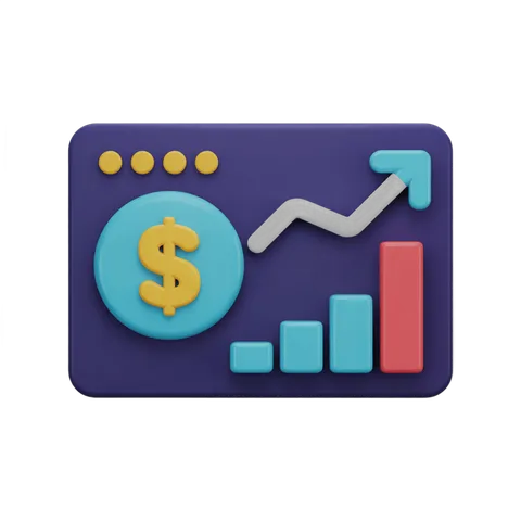 Isolated 3d clipart icon showing financial growth with dollar sign and upward bar chart for business presentations PNG