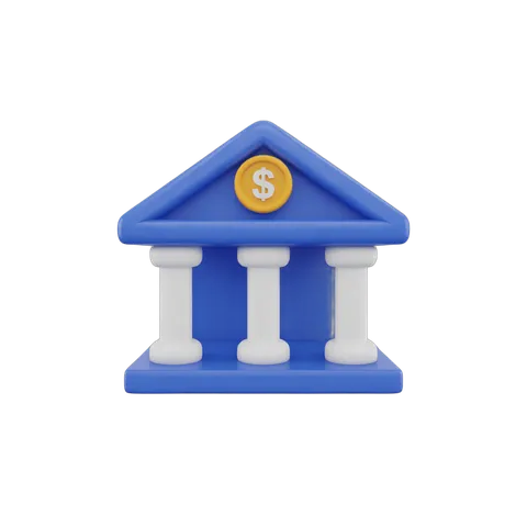 Isolated 3d clipart illustration of a classical bank building with dollar sign symbol for financial business graphics PNG