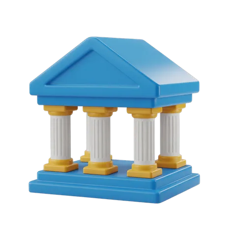 Isolated 3d clipart illustration of a classical building with four columns for presentations and business graphics PNG