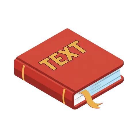 Isolated 3d clipart illustration of a red book labeled text for educational and editorial designs PNG