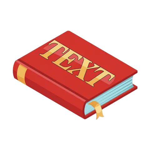 Isolated 3D clipart illustration of a red book labeled text for educational and editorial designs PNG