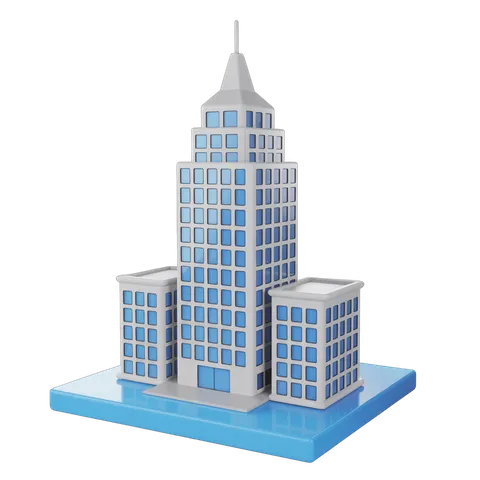 Isolated 3d clipart illustration of modern skyscraper complex with transparent background for presentations PNG