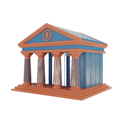 Isolated 3d clipart illustration of neoclassical building with columns for editorial and graphic design use PNG