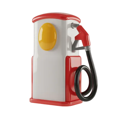 Isolated 3d gas pump icon with red handle and yellow logo for fuel station graphics PNG