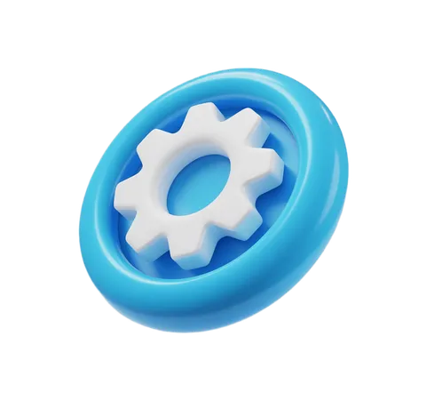 Isolated 3d gear icon inside circular ring for business presentations and website graphics PNG