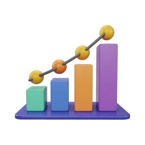 Isolated 3d growth chart clipart with colorful bars and spheres for business presentations and reports PNG