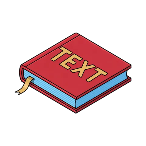 Isolated 3d isometric clipart book illustration with bold text label for editorial and graphic design projects PNG