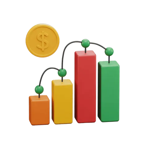 Isolated 3d money growth bar chart clipart with dollar sign for business finance presentations PNG