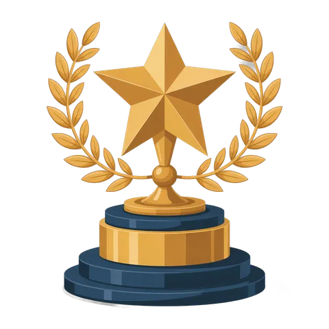 Isolated 3d trophy with star and laurel wreath for awards ceremonies and achievement presentations PNG