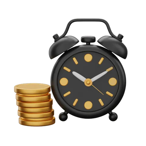 Isolated alarm clock with gold coins illustrating time management and financial success concept PNG