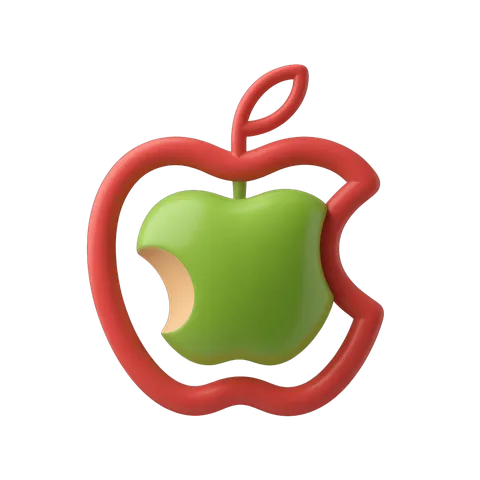 Isolated apple logo cutout graphic with bite mark for branding and tech presentations PNG