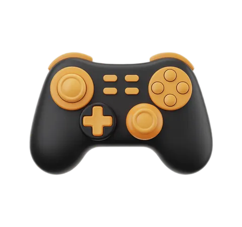Isolated black and orange gaming controller clipart for digital presentations and app icons PNG