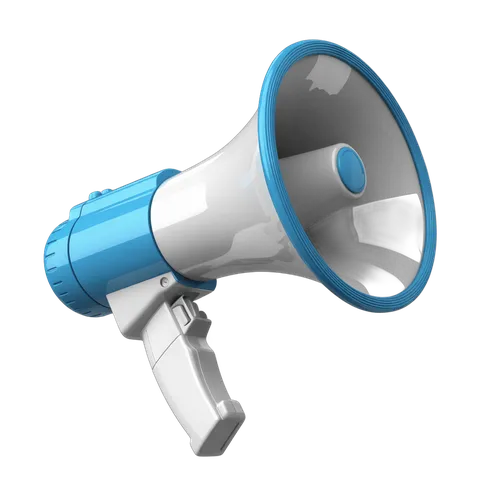 Isolated blue and white megaphone clipart for presentations and announcements PNG
