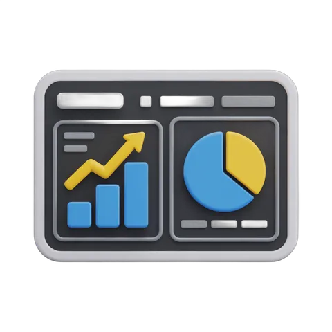 Isolated business analytics dashboard icon with bar chart and pie chart for presentations and reports PNG