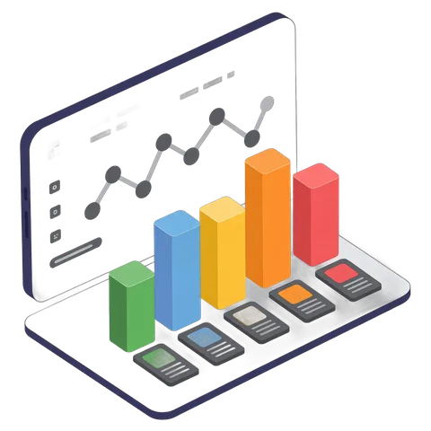 Isolated business analytics dashboard with bar chart and mobile devices for corporate presentations and reports PNG