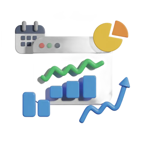 Isolated business growth analytics chart icons set with calendar and pie chart for presentations and reports PNG