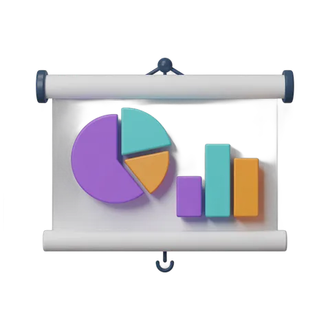 Isolated business presentation chart with pie and bar graphics on flip chart for corporate reports PNG