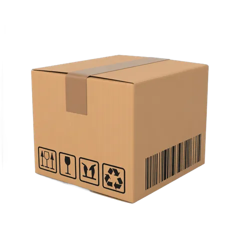 Isolated cardboard box with shipping and recycling icons for ecommerce and delivery graphics PNG