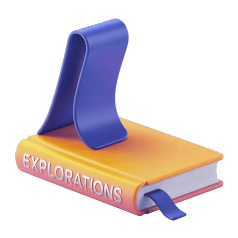 Isolated clipart book with page marker labeled explorations for education and travel presentations PNG