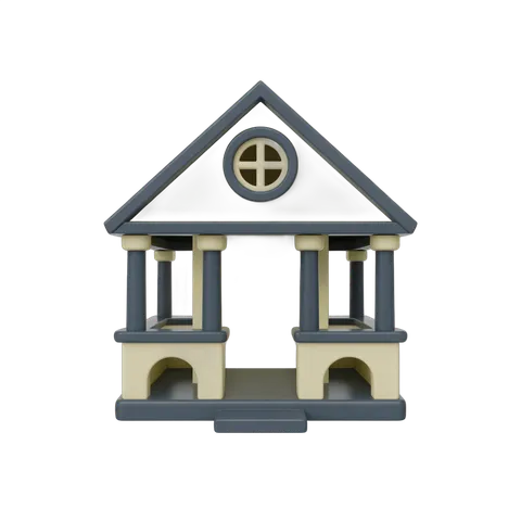 Isolated clipart building illustration with columns and circular window for editorial and graphic design projects PNG