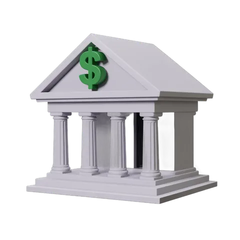Isolated clipart graphic of a classical building with dollar sign symbol for finance business marketing PNG