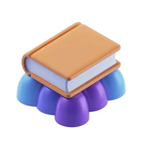 Isolated clipart of a closed hardcover book balanced on colorful stack of cushions for education marketing PNG