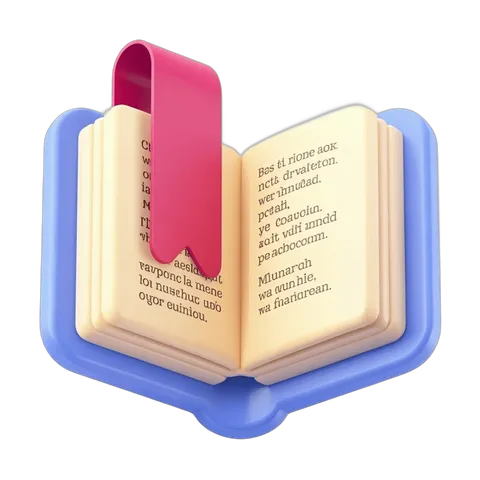 Isolated clipart of an open hardcover book with a red bookmark in a blue protective cover for educational and digital design projects PNG