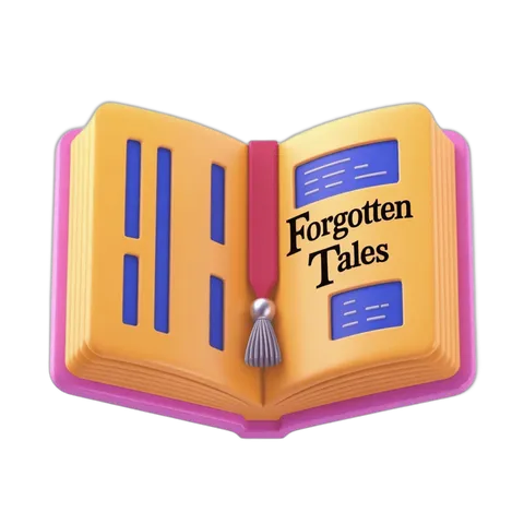 Isolated clipart of an open vintage book titled forgotten tales for storytelling and nostalgia projects PNG