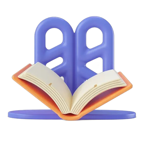 Isolated clipart of open hardcover book supported by blue bookend stand for educational and office graphics PNG