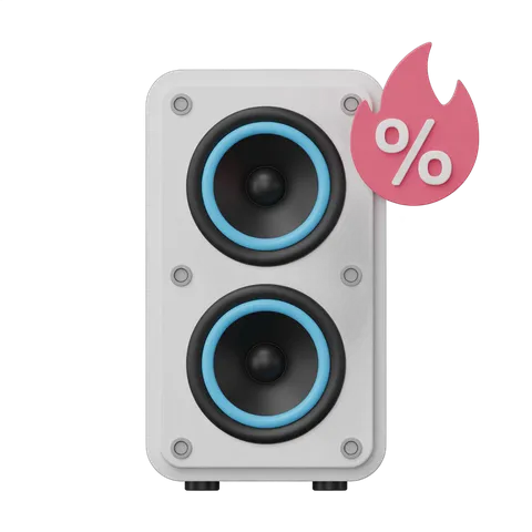 Isolated clipart speaker with discount sale flame graphic for promotions PNG