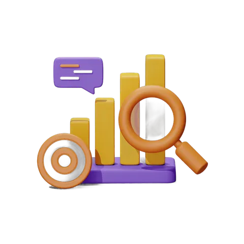 Isolated colorful clipart of analytics chat and target icons for business marketing presentations PNG