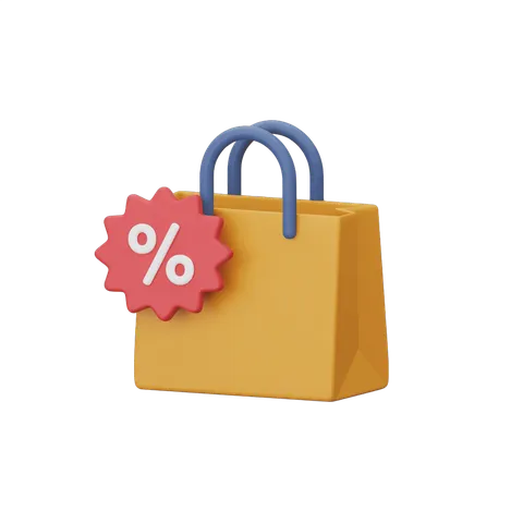 Isolated discount sale shopping bag clipart with percentage symbol for online deals and promotions PNG