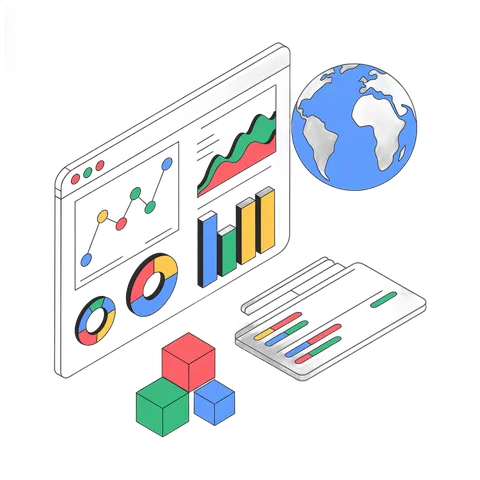 Isolated global analytics dashboard with charts and mobile device for business presentations and reports PNG