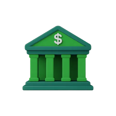 Isolated green 3d dollar sign building clipart for financial business presentations and websites PNG