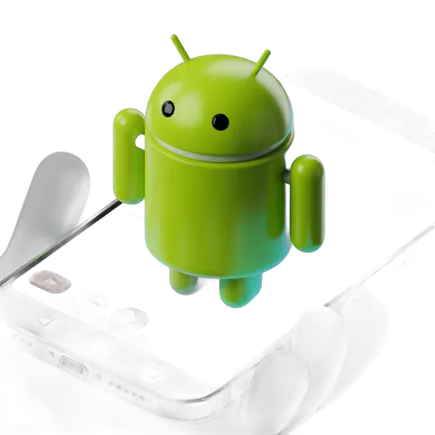Isolated green android robot mascot clipart on transparent background for mobile app icons PNG