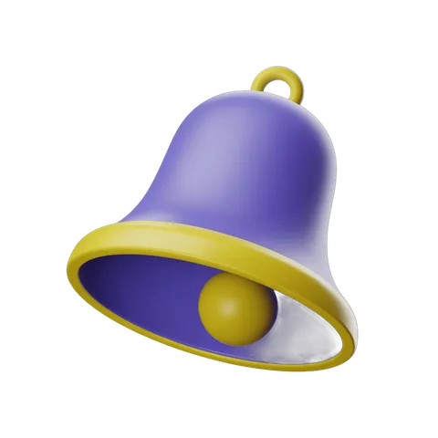 Isolated purple and yellow bell graphic element for notifications alerts and app icons PNG