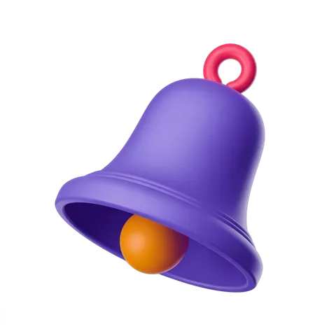 Isolated purple bell with orange clapper graphic element for notifications alerts and alerts icons PNG