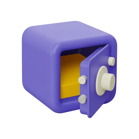 Isolated purple digital bank deposit box graphic with open door for security icons and financial designs PNG