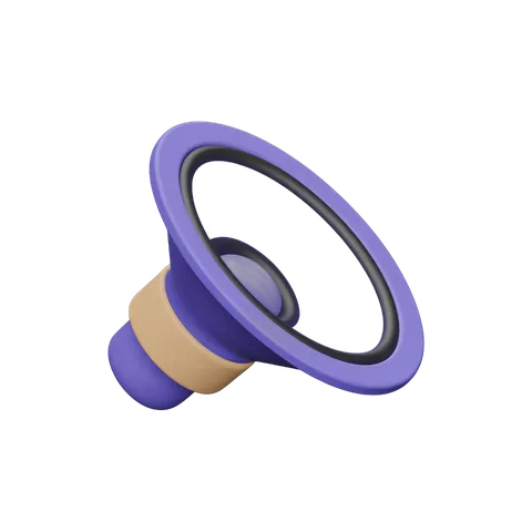 Isolated purple megaphone clipart graphic with beige handle for presentations and announcements PNG
