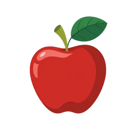 Isolated red apple clipart with green leaf for food labels, health menus and educational materials PNG