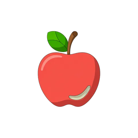 Isolated red apple with bite taken out clipart for food blog graphics and health content PNG